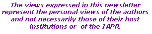 Text Box: The views expressed in this newsletter represent the personal views of the authors and not necessarily those of their host institutions or  of the IAPR.